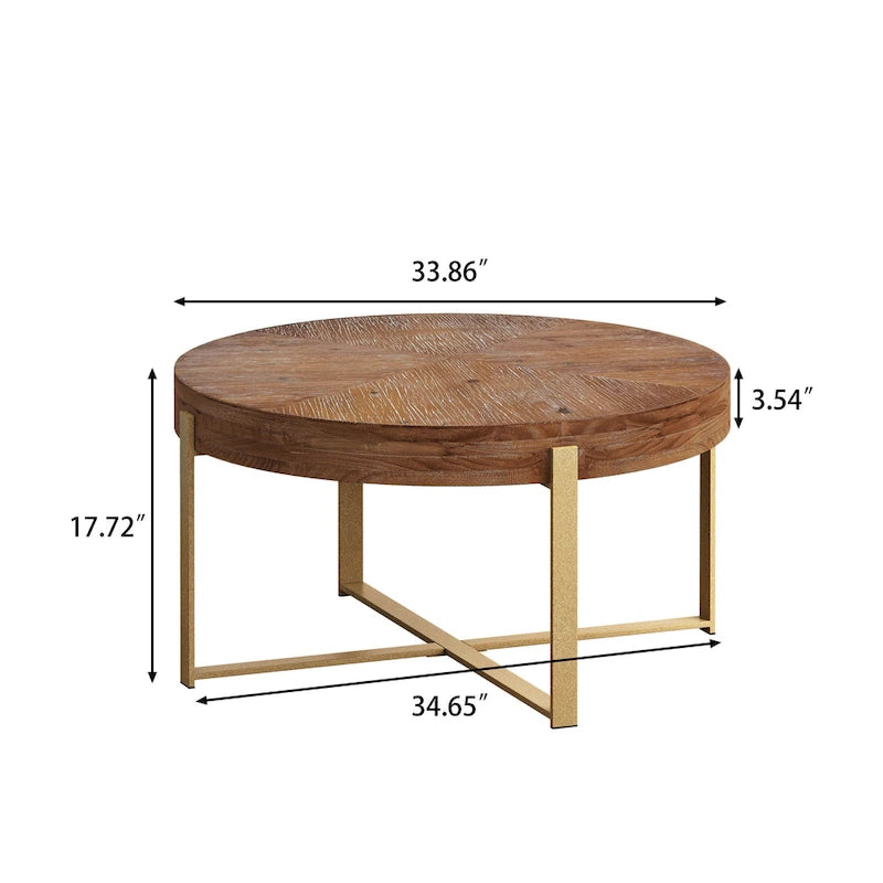Modern Retro Splicing Round Coffee Table with Cross Legs