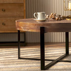 Modern Retro Splicing Round Coffee Table with Cross Legs