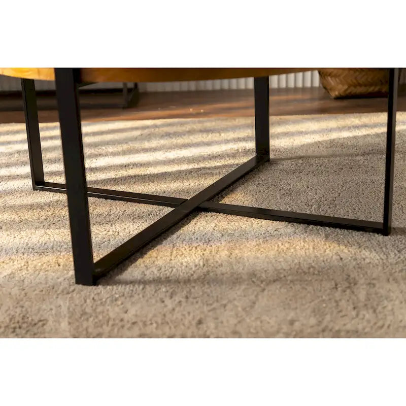 Modern Retro Splicing Round Coffee Table with Cross Legs