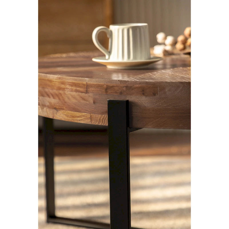 Modern Retro Splicing Round Coffee Table with Cross Legs