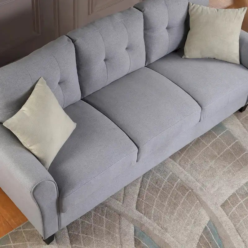 Grey Linen Upholstered Couch Sofa - 30.00 x 79.90 x 34.50