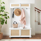 Hall Tree Entryway Bench with Rattan Door and Shoe Cabinets