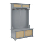 Hall Tree Entryway Bench with Rattan Door and Shoe Cabinets