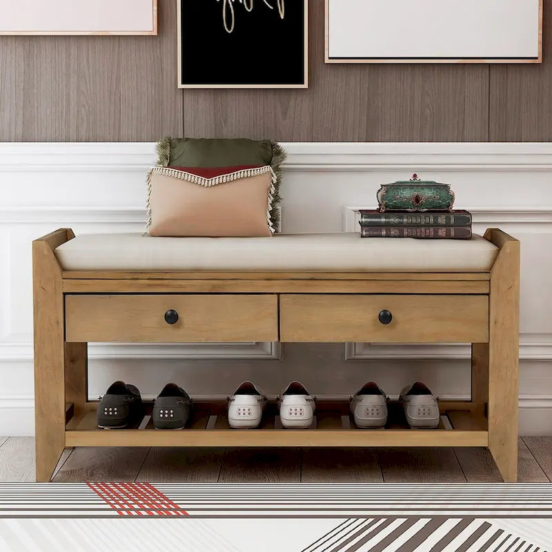 Merax Multipurpose Storage Bench Shoe Rack with Cushioned Seat and Drawers