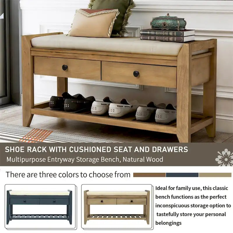 Merax Multipurpose Storage Bench Shoe Rack with Cushioned Seat and Drawers