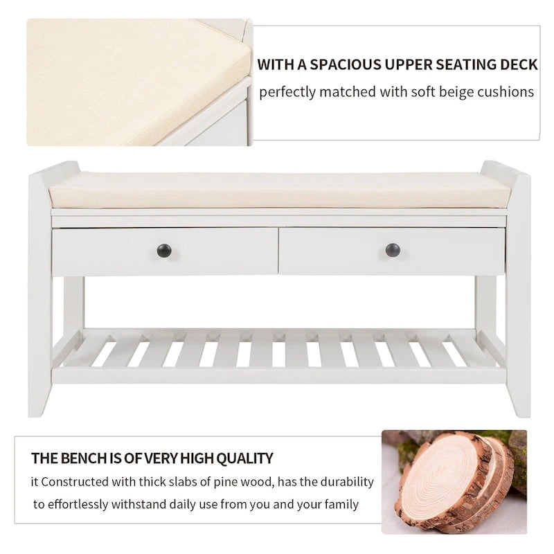 Merax Multipurpose Storage Bench Shoe Rack with Cushioned Seat and Drawers