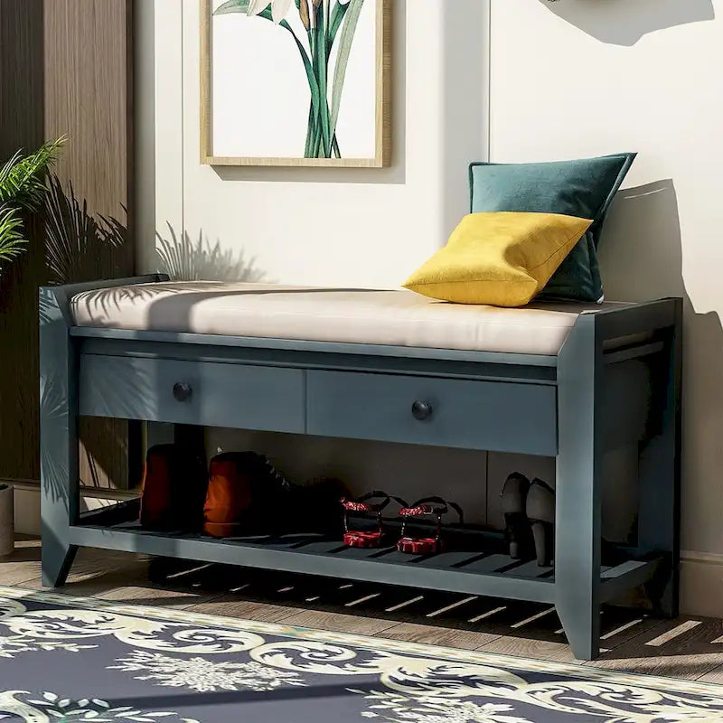 Merax Multipurpose Storage Bench Shoe Rack with Cushioned Seat and Drawers