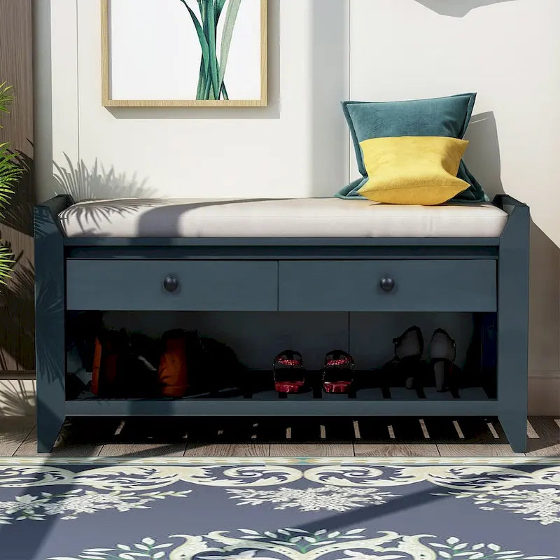 Merax Multipurpose Storage Bench Shoe Rack with Cushioned Seat and Drawers