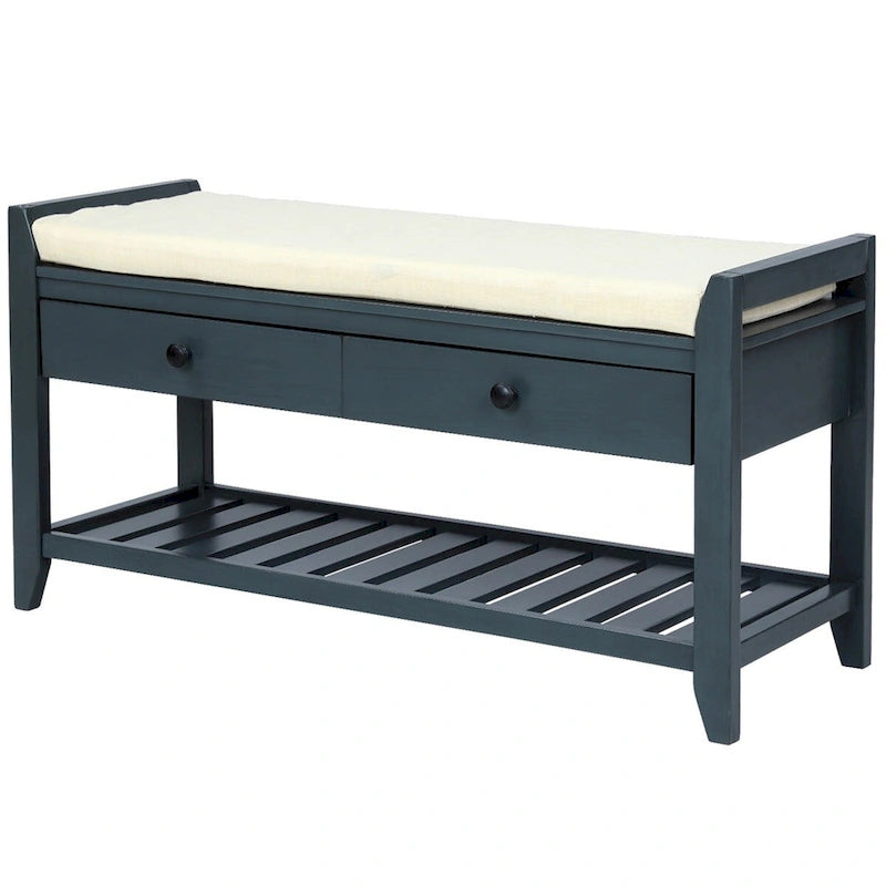 Merax Multipurpose Storage Bench Shoe Rack with Cushioned Seat and Drawers