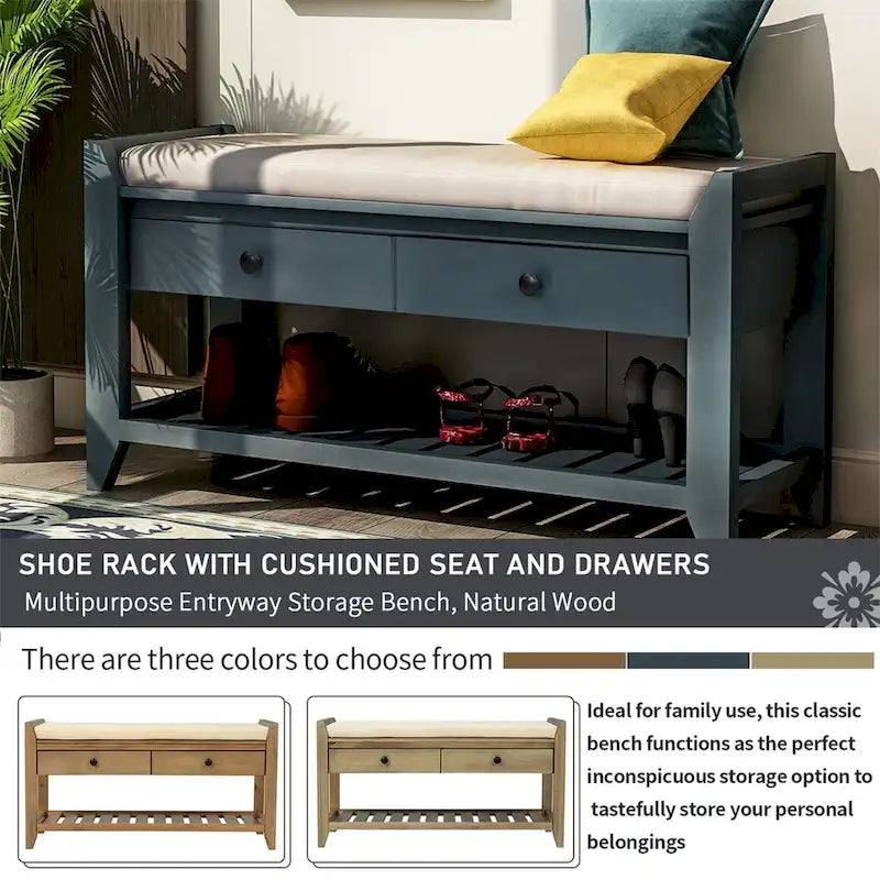 Merax Multipurpose Storage Bench Shoe Rack with Cushioned Seat and Drawers
