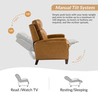 Gaspar Mid-Century Modern Genuine Leather Pushback Recliner with Wood legs Set of 2 by HULALA HOME