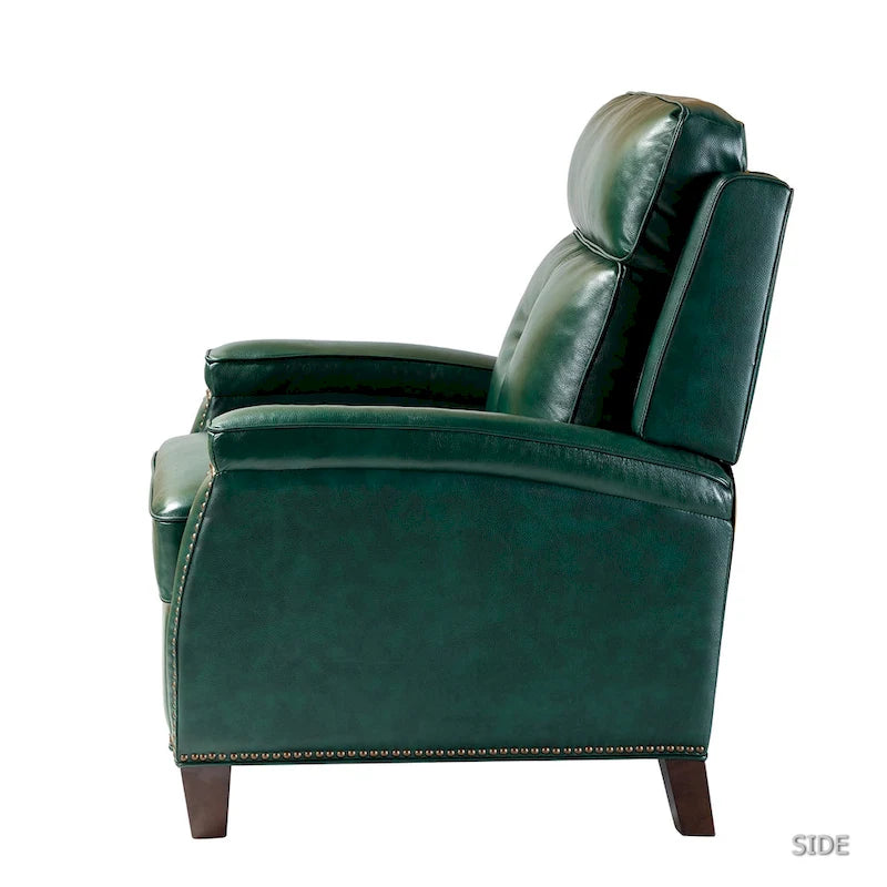 Gaspar Mid-Century Modern Genuine Leather Pushback Recliner with Wood legs Set of 2 by HULALA HOME