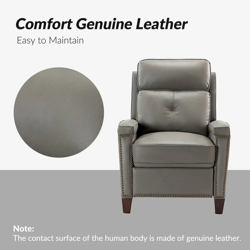 Gaspar Mid-Century Modern Genuine Leather Pushback Recliner with Wood legs Set of 2 by HULALA HOME