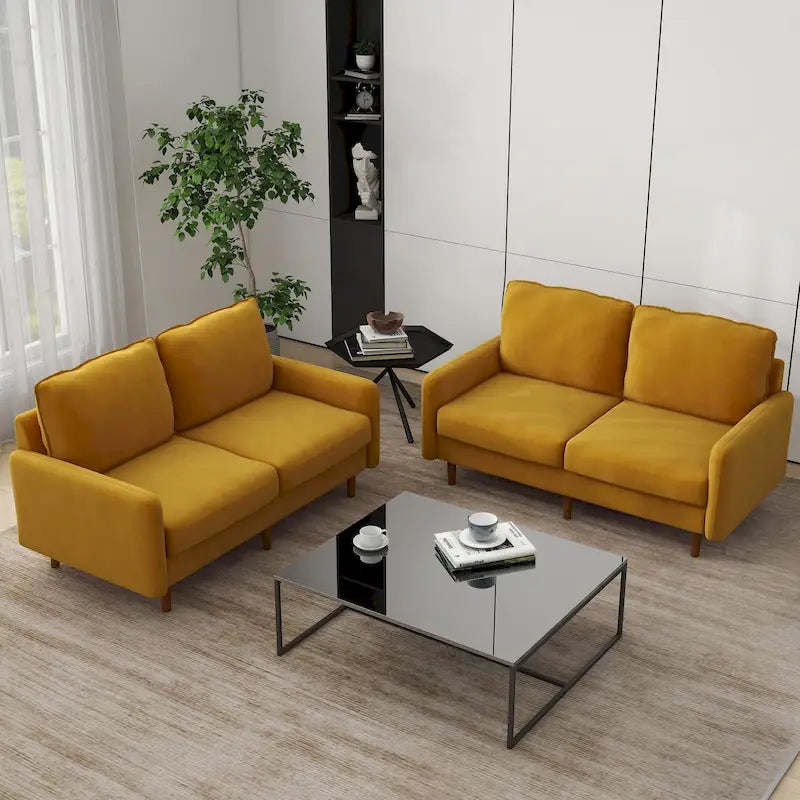 2 Pices Velvet Loveseat Wood Legs Sofa