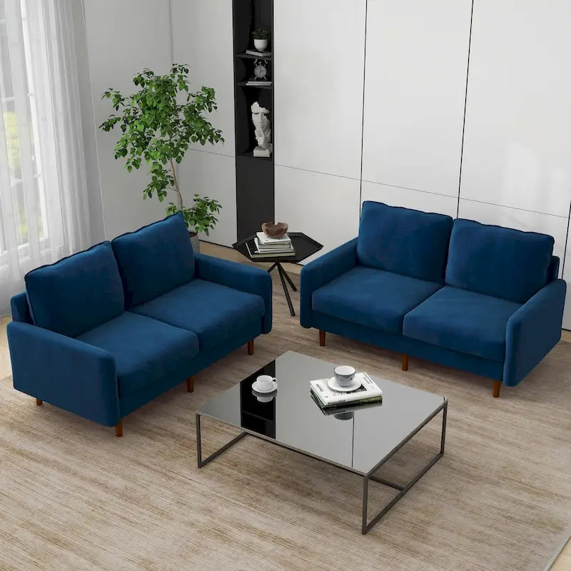 2 Pices Velvet Loveseat Wood Legs Sofa