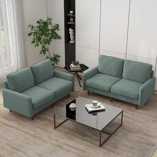 2 Pices Velvet Loveseat Wood Legs Sofa