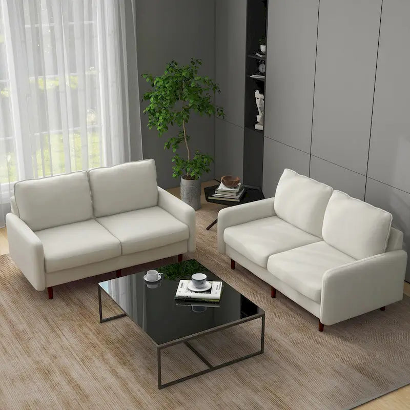 2 Pices Velvet Loveseat Wood Legs Sofa