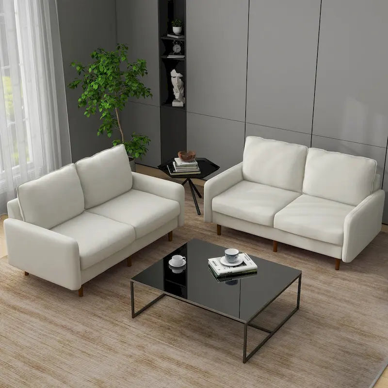 2 Pices Velvet Loveseat Wood Legs Sofa