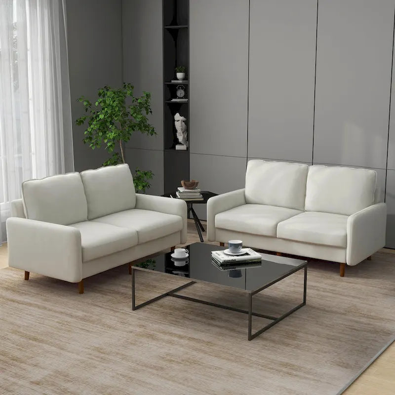 2 Pices Velvet Loveseat Wood Legs Sofa