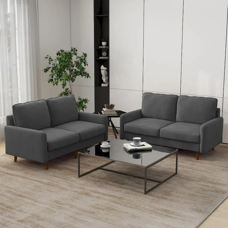 2 Pices Velvet Loveseat Wood Legs Sofa