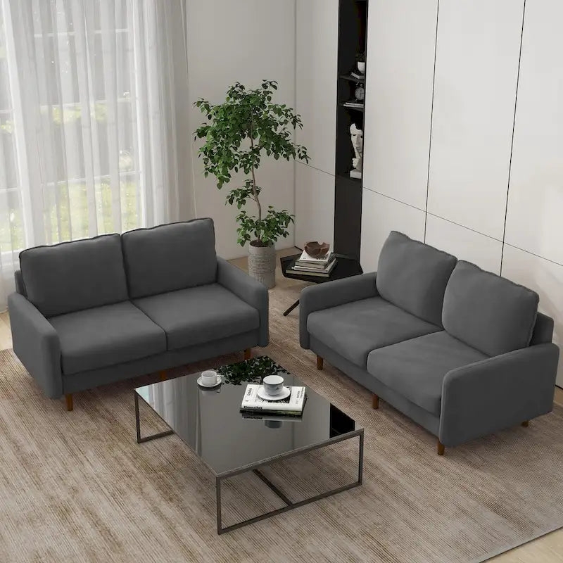 2 Pices Velvet Loveseat Wood Legs Sofa