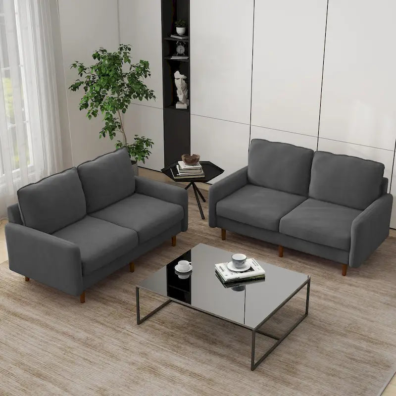 2 Pices Velvet Loveseat Wood Legs Sofa