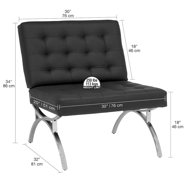 Newel Modern Blended Leather and Chrome Metal Frame Mid Century Accent Chair