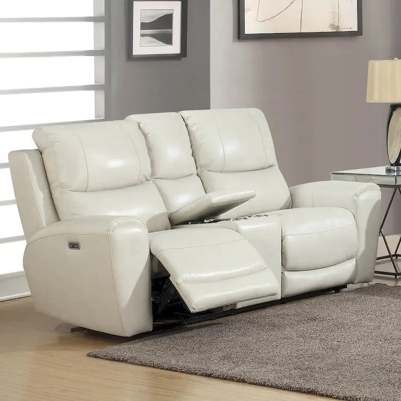 Copper Grove Fyti Top Grain Leather Power Reclining Loveseat with Storage Console