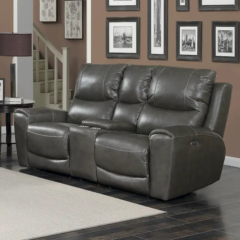 Copper Grove Fyti Top Grain Leather Power Reclining Loveseat with Storage Console