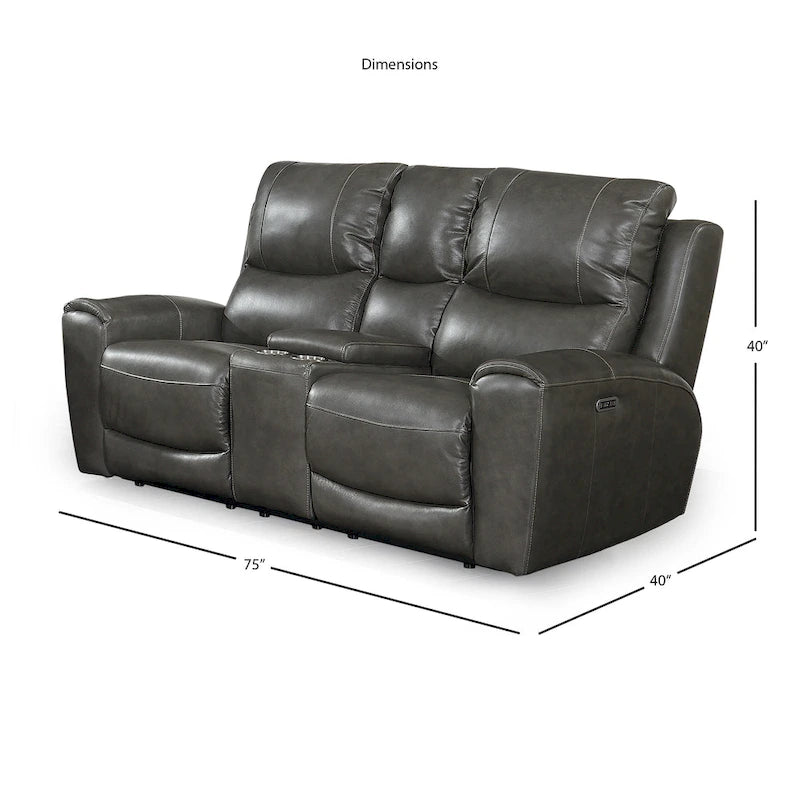 Copper Grove Fyti Top Grain Leather Power Reclining Loveseat with Storage Console