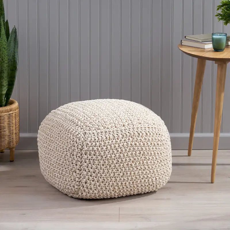 Pim Cotton Knit Square Pouf by Christopher Knight Home