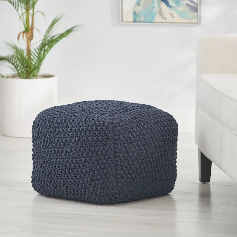 Pim Cotton Knit Square Pouf by Christopher Knight Home