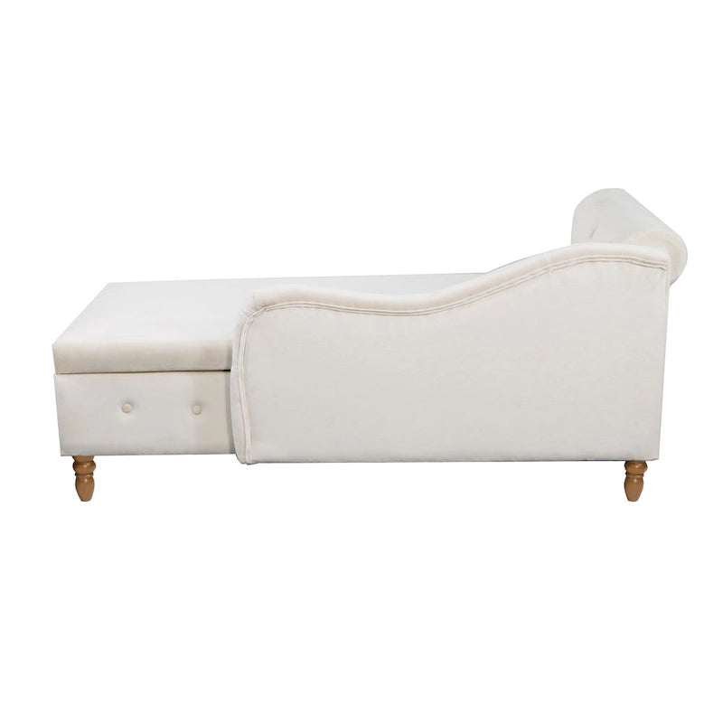 Chaise Lounge Indoor,Velvet Lounge Chair for Bedroom with Storage & Pillow,Modern Upholstered Rolled Arm Chase Lounge