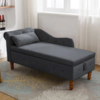 Chaise Lounge Indoor,Velvet Lounge Chair for Bedroom with Storage & Pillow,Modern Upholstered Rolled Arm Chase Lounge