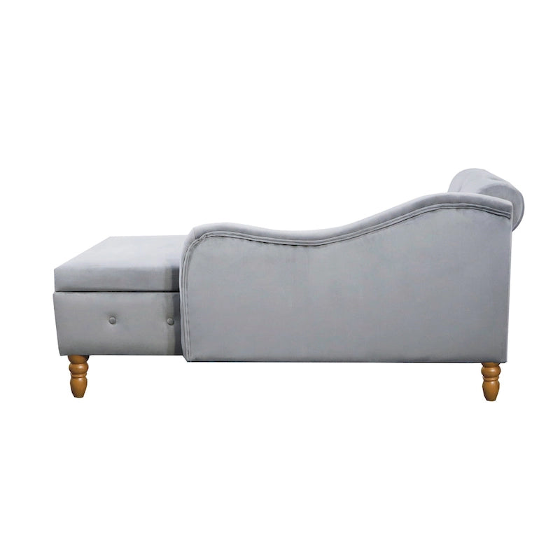 Chaise Lounge Indoor,Velvet Lounge Chair for Bedroom with Storage & Pillow,Modern Upholstered Rolled Arm Chase Lounge