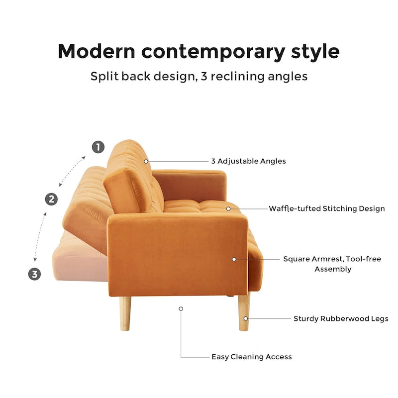 VANOMi 79.52W Modern Velvet Convertible Sofa For Guest Room Living Room