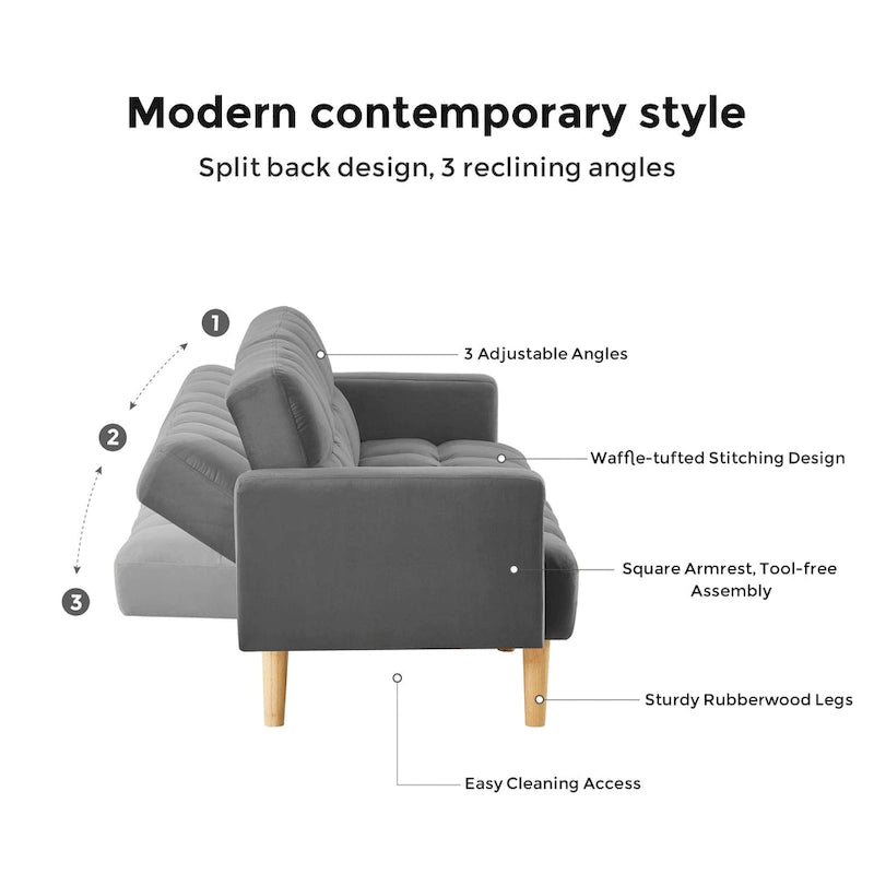 VANOMi 79.52W Modern Velvet Convertible Sofa For Guest Room Living Room