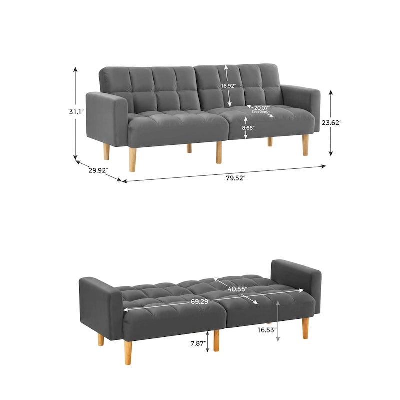 VANOMi 79.52W Modern Velvet Convertible Sofa For Guest Room Living Room