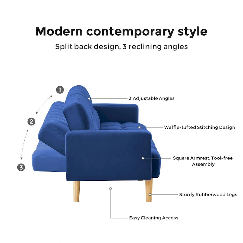 VANOMi 79.52W Modern Velvet Convertible Sofa For Guest Room Living Room