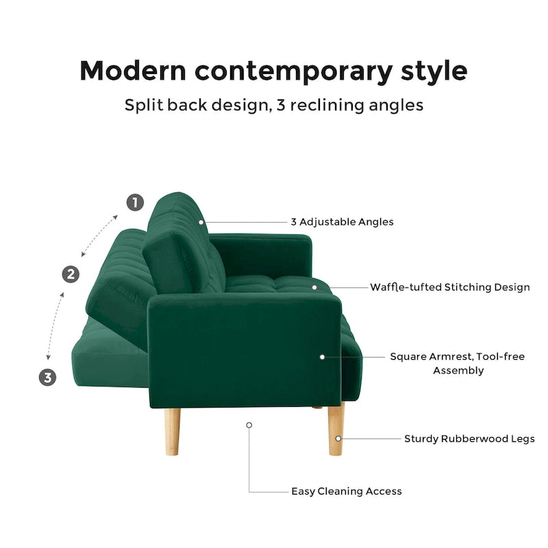 VANOMi 79.52W Modern Velvet Convertible Sofa For Guest Room Living Room