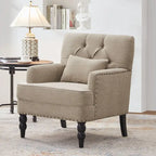 HUIMO Arm Chair Upholstered Button Tufted Accent Chair with Lumbar Pillow Beige/ Grey/ Light Blue/Brown