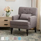 HUIMO Arm Chair Upholstered Button Tufted Accent Chair with Lumbar Pillow Beige/ Grey/ Light Blue/Brown