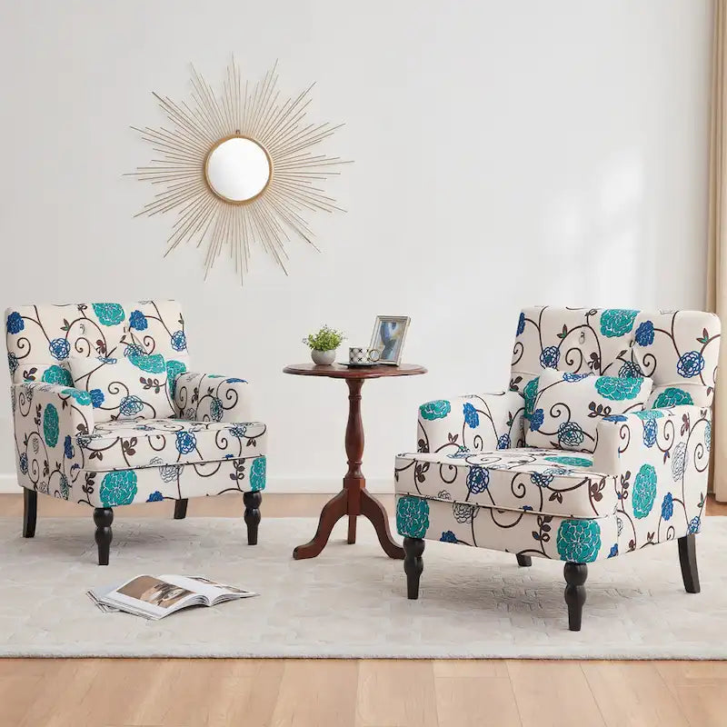 HUIMO Arm Chair Upholstered Button Tufted Accent Chair with Lumbar Pillow Beige/ Grey/ Light Blue/Brown