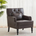 HUIMO Arm Chair Upholstered Button Tufted Accent Chair with Lumbar Pillow Beige/ Grey/ Light Blue/Brown