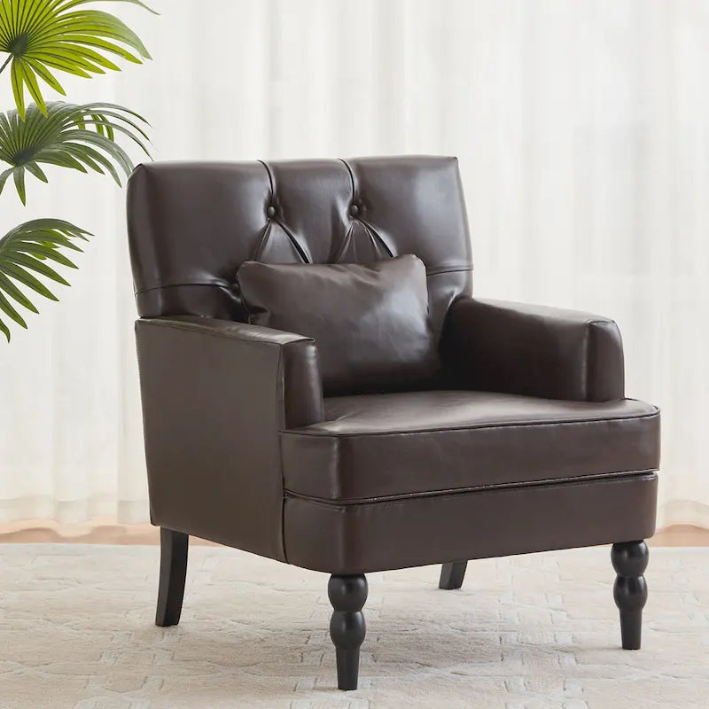 HUIMO Arm Chair Upholstered Button Tufted Accent Chair with Lumbar Pillow Beige/ Grey/ Light Blue/Brown