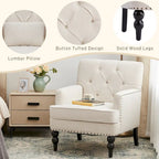 HUIMO Arm Chair Upholstered Button Tufted Accent Chair with Lumbar Pillow Beige/ Grey/ Light Blue/Brown