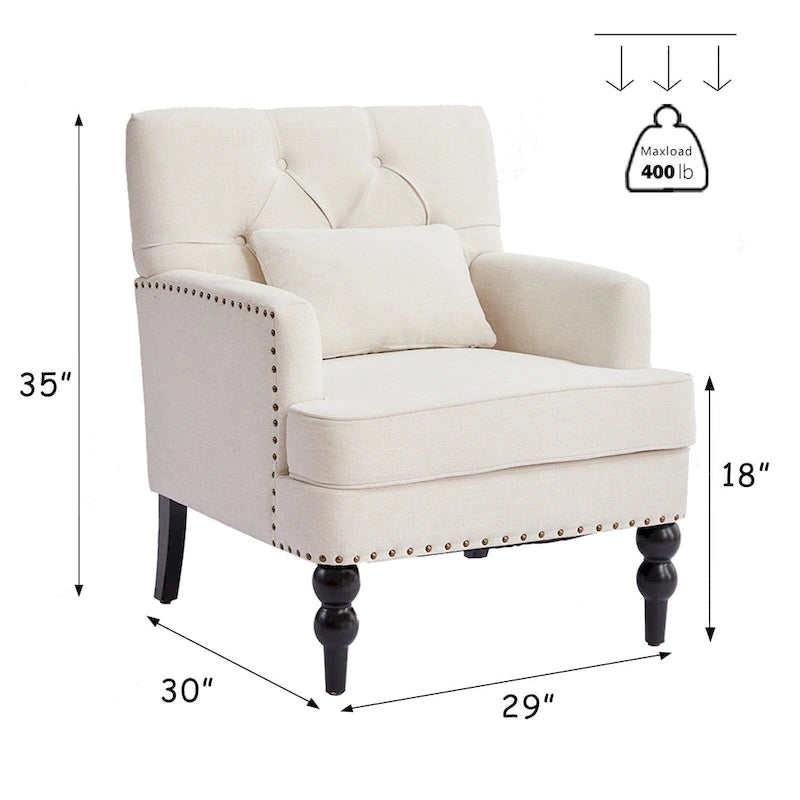 HUIMO Arm Chair Upholstered Button Tufted Accent Chair with Lumbar Pillow Beige/ Grey/ Light Blue/Brown