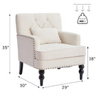 HUIMO Arm Chair Upholstered Button Tufted Accent Chair with Lumbar Pillow Beige/ Grey/ Light Blue/Brown