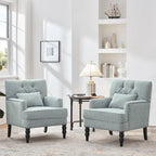 HUIMO Arm Chair Upholstered Button Tufted Accent Chair with Lumbar Pillow Beige/ Grey/ Light Blue/Brown
