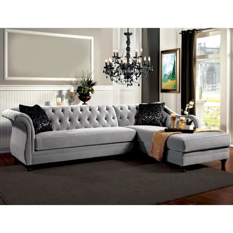 Gito Transitional Velvet Upholstered Tufted Back Sectional by Furniture of America